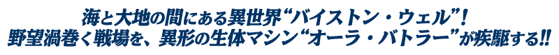 海と大地の間にある異世界“バイストン・ウェル”！
					野望渦巻く戦場を、異形の生体マシン“オーラ・バトラー”が疾駆する!!